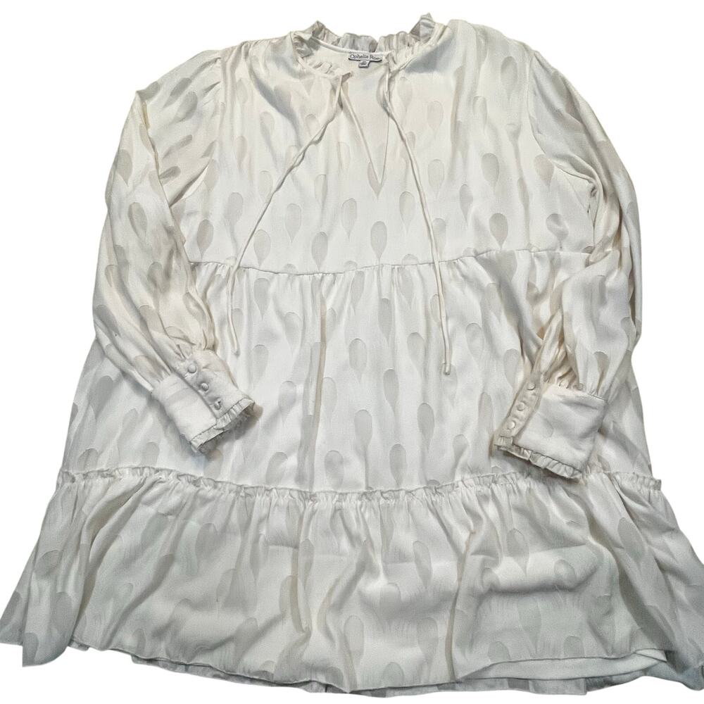 Ophelia Roe Cream Textured Peasant Womens 2X Ruffle Neck Boho‎ Mini Dress